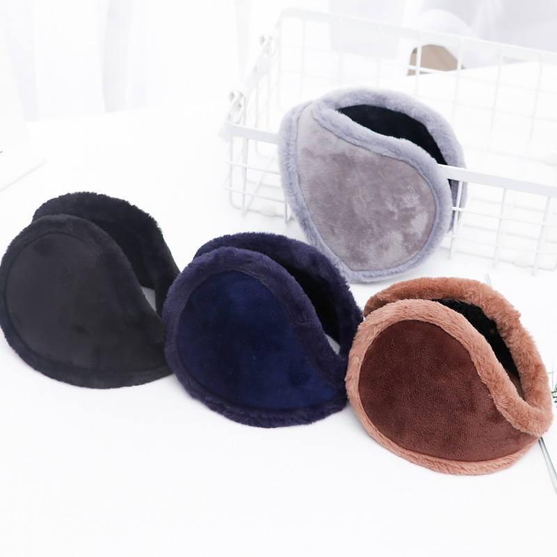 2024 winter fashion solid color men's warm furred earmuffs outdoor windproof enlarged thick ear warm earmuffs wholesale