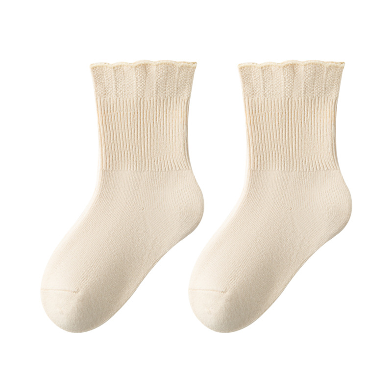 2024 Spring and Autumn Girls' Socks Cute Lace Baby Socks Double Needle Cotton Breathable Baby Socks Mid-tube Socks Category A