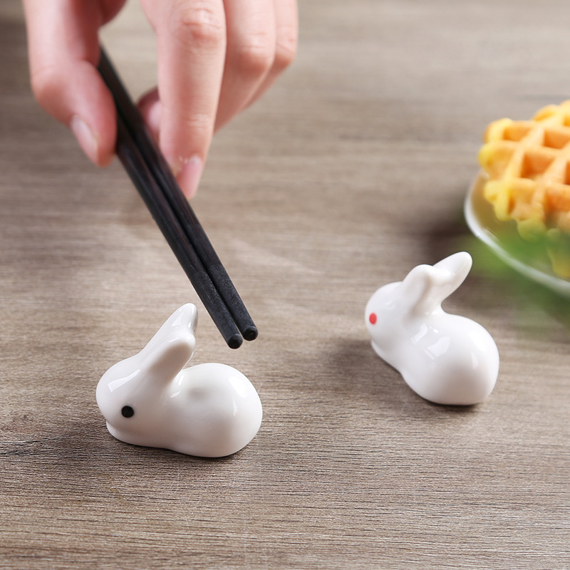 Cartoon Ceramic Rabbit Chopsticks Rack Table Small Ornaments zakka White Rabbit Chopsticks Holder Craft Decoration