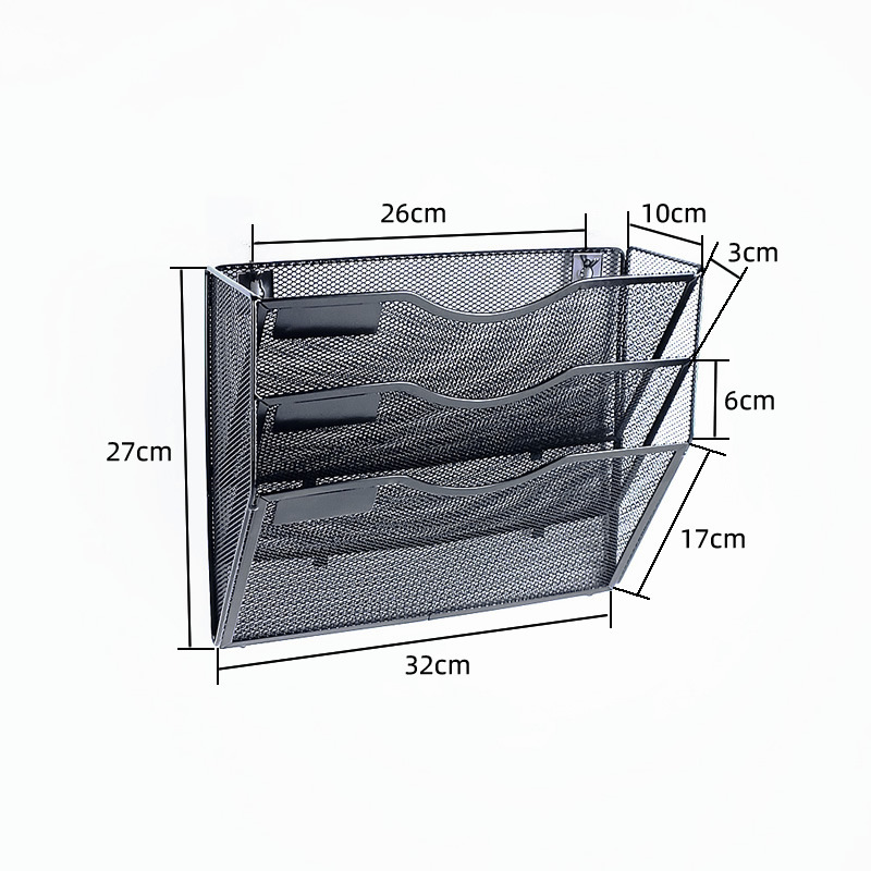 壁掛け三層ファイル収納ラック A4 紙ドキュメントホルダーメタルブラック本棚メニュードキュメントラック|undefined