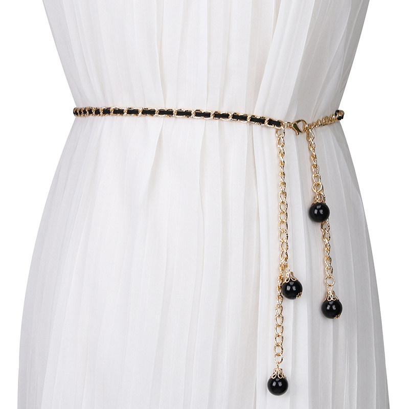 Women's Korean-style Metal Chain Slim Waist Chain Suit Tassel Pearl Pendant Decorative Dress Leather Belt