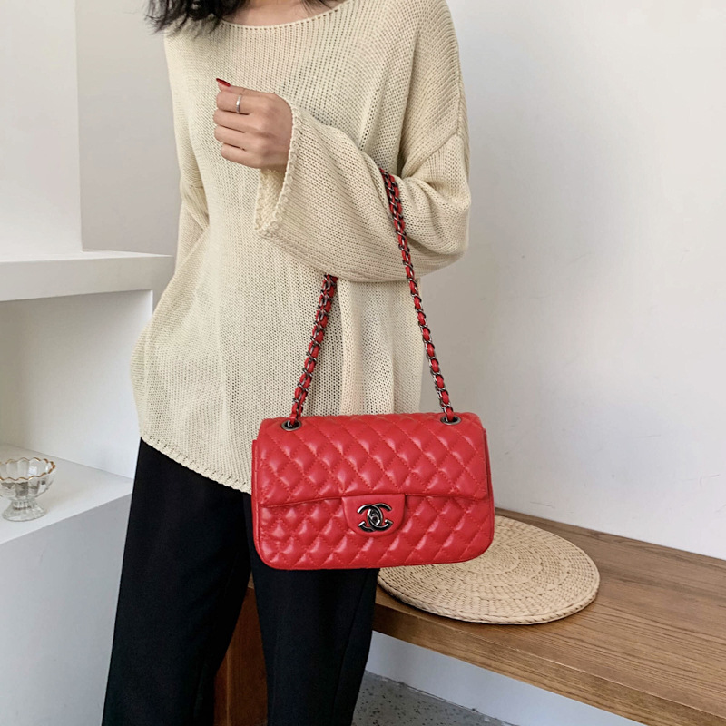 Lingge Women's Bag 2022 New Large Bag Chain Crossbody Chanel Style Lock Flap Square Backpack Shoulder Bag