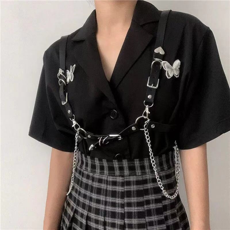 Peach heart waist chain Joker belt punk shoulder belt Harajuku style skirt leather chain leg decoration JK leg ring one waist
