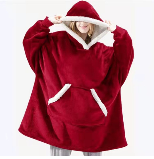 Lazy Pullover Pajamas Warm Clothes Lambskin TV Blanket Hoodie Cold-proof Warm Nightgown Home Clothes