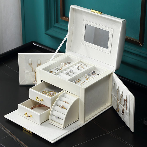 Cross-border Direct Supply Jewelry Box Storage Box Portable with Mirror Jewelry Box Necklace Ring Jewelry Box jewelry Box