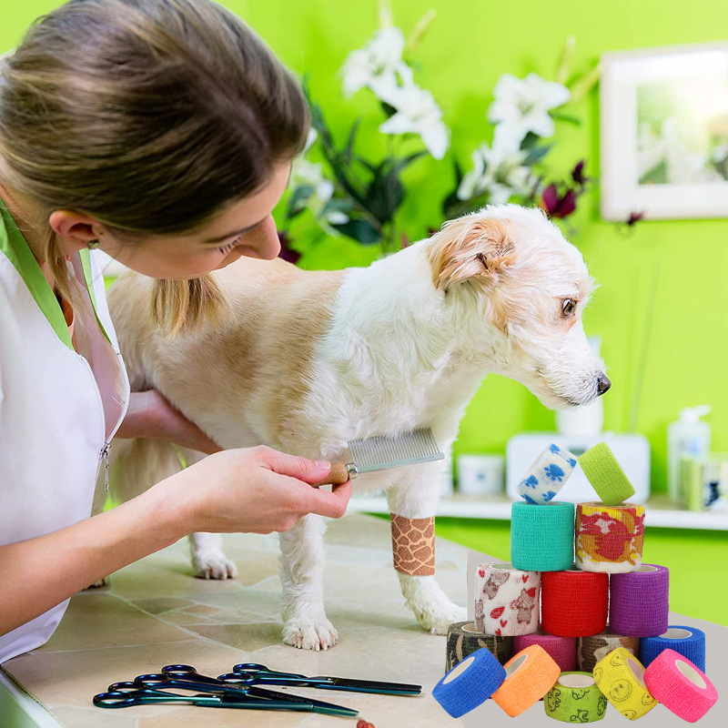 Factory Supply Pet Band Self-adhesive Bandage Pet Bandage Dog Toe Cartoon Elastic Non-woven Tape