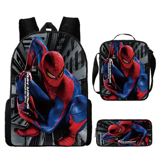 Spiderman Backpack Three-Piece Schoolboy Cartoon Schoolbag Boy Backpack Superman Spiderman Batman