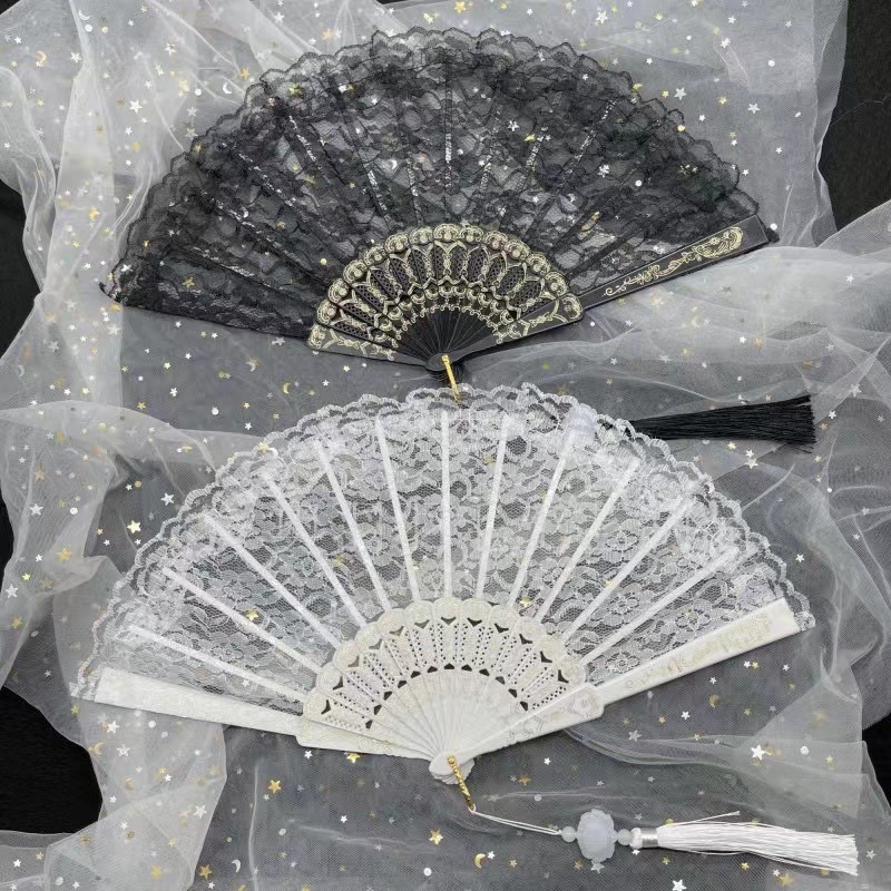 Shake the sound of the same classic Lolita lace fan cheongsam catwalk photo folding fan dark lace fan