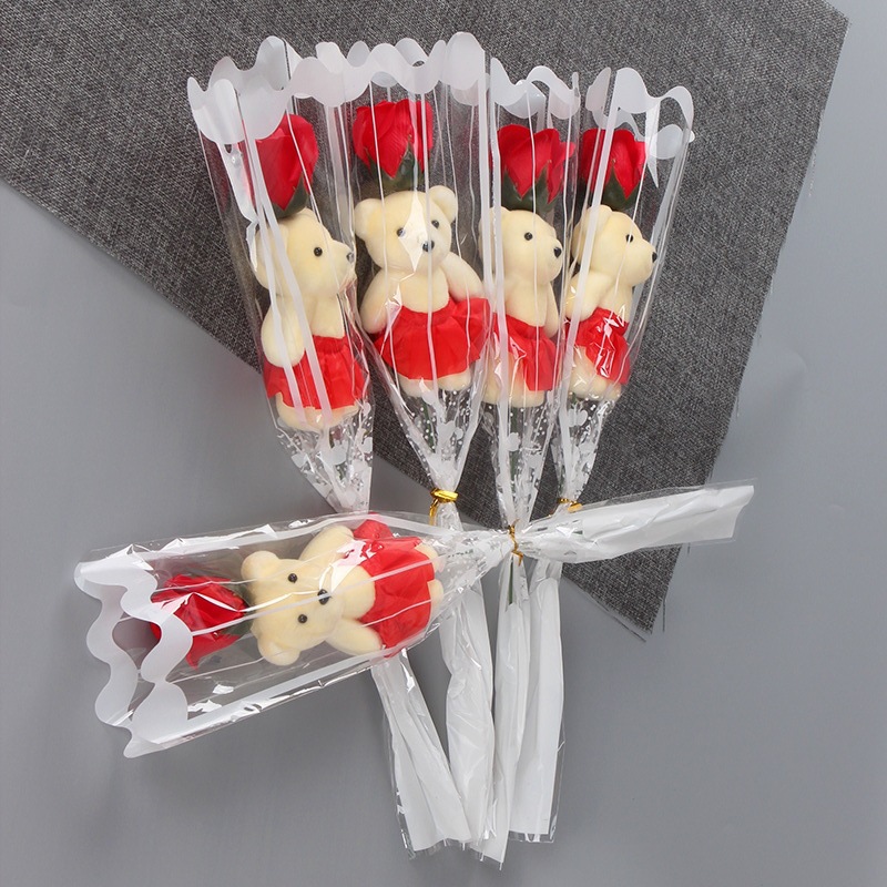 Soap rose bouquet flower-wrapped bear doll foam bear Qixi lover Teacher's Day opening activity student gift