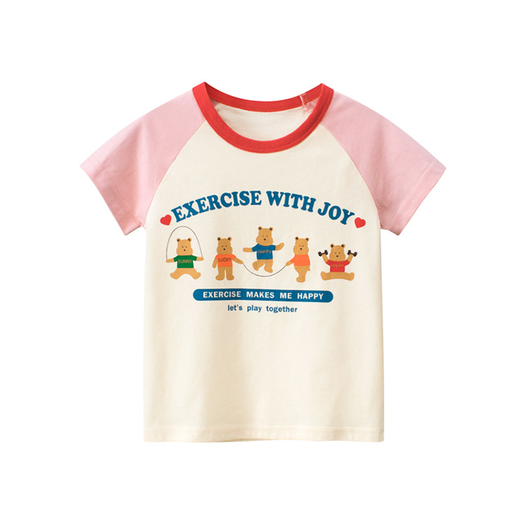 Children's clothing 2024 summer new children's T-shirt girls Korean cartoon bear short sleeve jacket a generation of hair