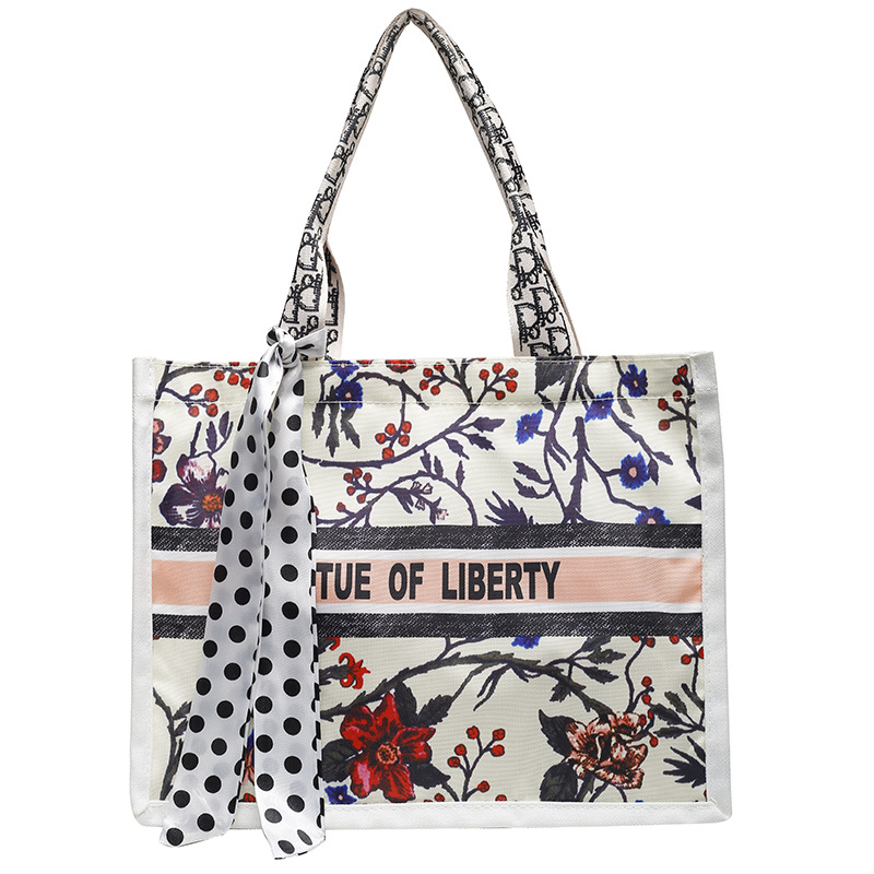 Canvas Shoulder Bag Large Capacity Silk Scarf Women's Casual New Fashionable Shopping Bag Student's Portable Schoolbag Mend-up Bag