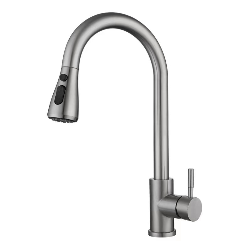 Cross-border hot and cold splash-proof sink retractable sink vegetable basin spring stainless steel kitchen pull-out faucet