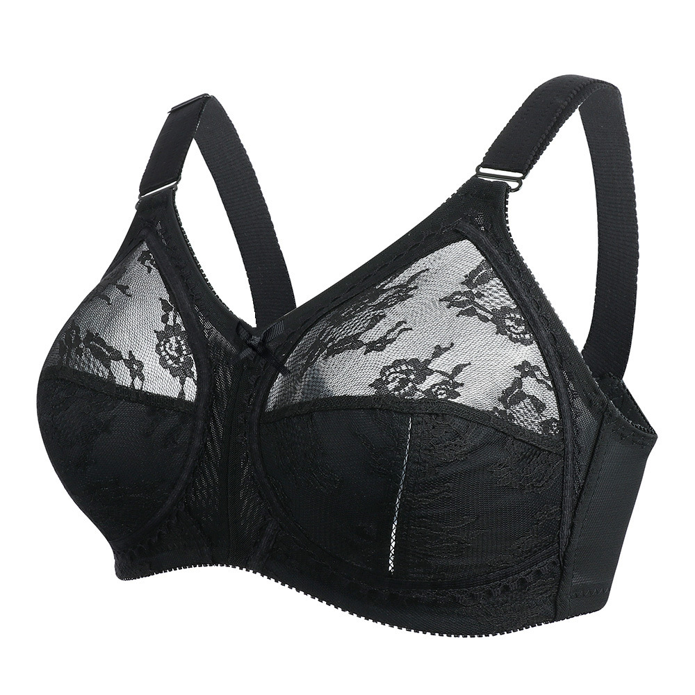 Große Brust, kleine Vollschalen-BHs in Übergröße, ultradünn, sexy Spitze, drahtlos, gerafft, atmungsaktiv, transparente Unterwäsche für Damen_voghion.com