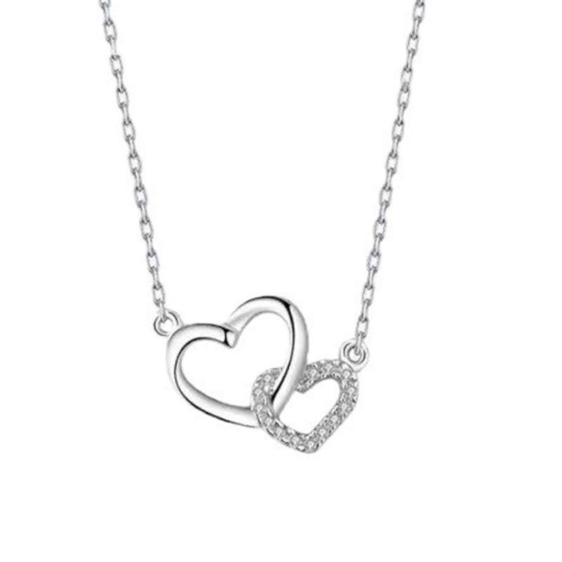 Inspirational interlocking large and small heart necklace for women, sweet diamond-studded heart pendant necklace for collarbone, gift for girlfriend or best friend