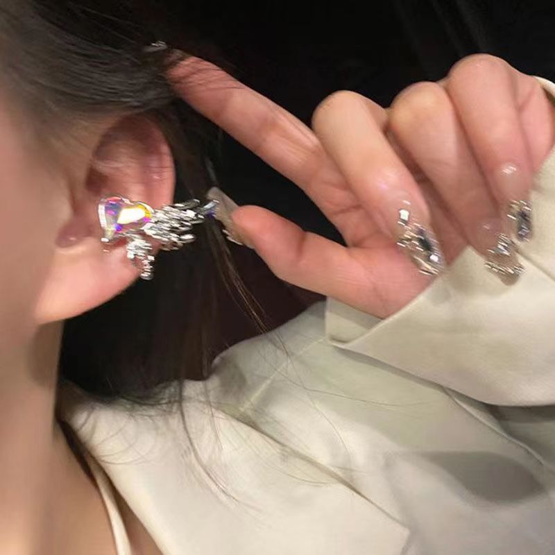 極光幻彩愛心翅膀耳夾女輕奢小眾氣質鑲鑽天使精靈耳骨夾無耳洞耳