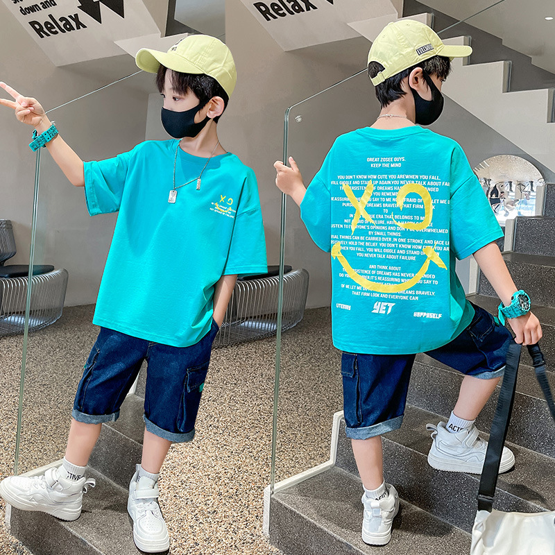 Children's basic cotton short-sleeved T-shirts with cartoon cool and stylish half-shirts for boys and girls from the Xiaochao brand