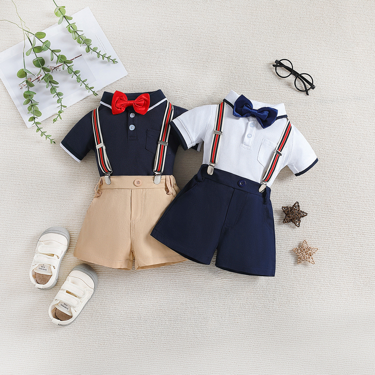 samgamibaby summer children's clothing ins boys' handsome gentleman suit lapel top + suspender shorts