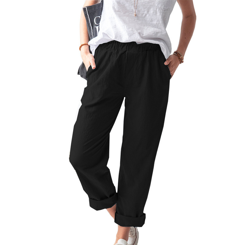 2022 cross-border European and American women's wish Amazon summer new solid color casual elastic high waist straight trousers women