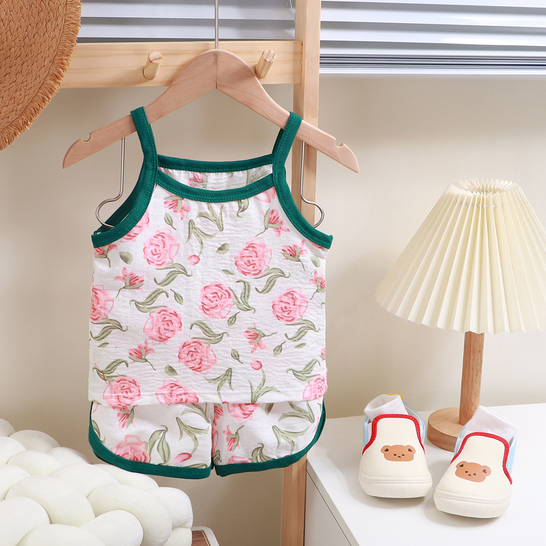 Summer New Children's Strap suit Korean Style Girl's Cloud Cotton Camisole Pajamas Baby's Thin Home Clothes