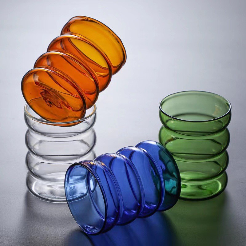 High color value corrugated colored glass cup coffee cup Milk Cup household cute spiral Caterpillar Cup ring Cup