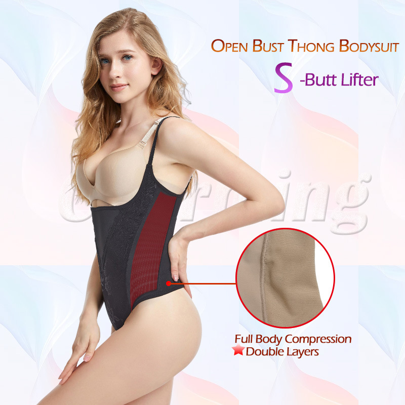 Cross-border Strap Body-shaping Jumpsuit Lace U-shaped Upper Bracket Push-up Double-layer Belly-tucked Waist Hip-lifting Gingle