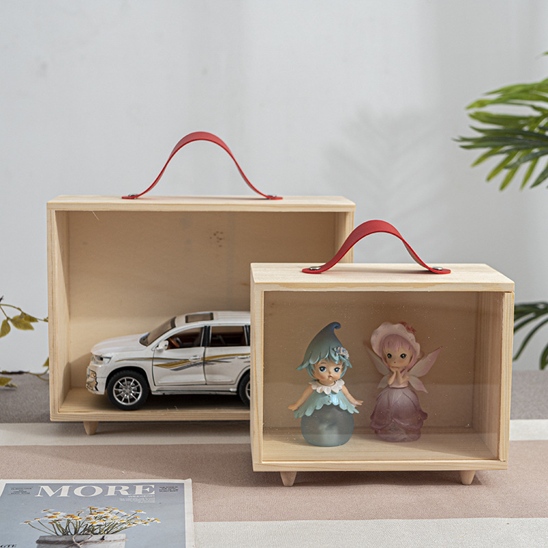 Hand-made Pine Packaging Box with Lid Desktop Decorative Ornaments Acrylic Transparent Toy Hand-made Display Box with Lid