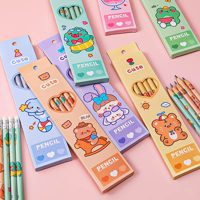 Sweetheart adorable boxed pencil children HB drawing sketch pen Primary School students opening season examination eraser pencil 6