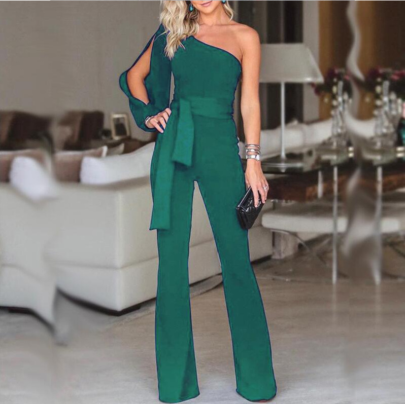 2024 Summer and Autumn Cross-border Explosions Amazon New Women's Shoulder High Waist Lace-up Solid Color Slim-fit Sexy Pants