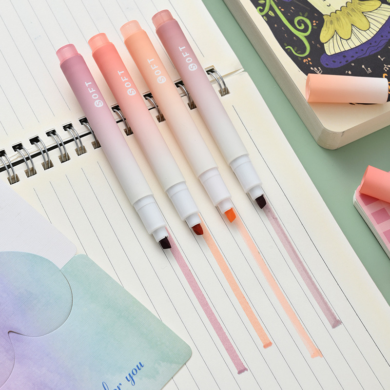 Student color gradient ins highlighter suit eye protection key mark painting scribing 4 color oblique head Journal pen