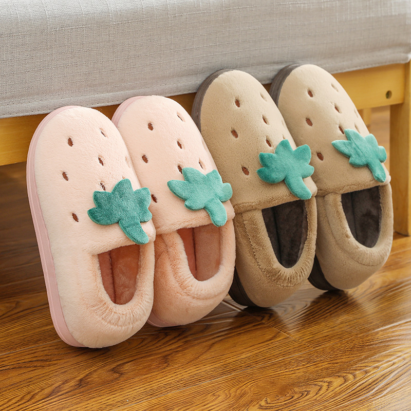 Cotton Slippers Women's Home Autumn and Winter Home Indoor Warm Couple Plush Household Non-Slip Platform Moon Shoes Winter