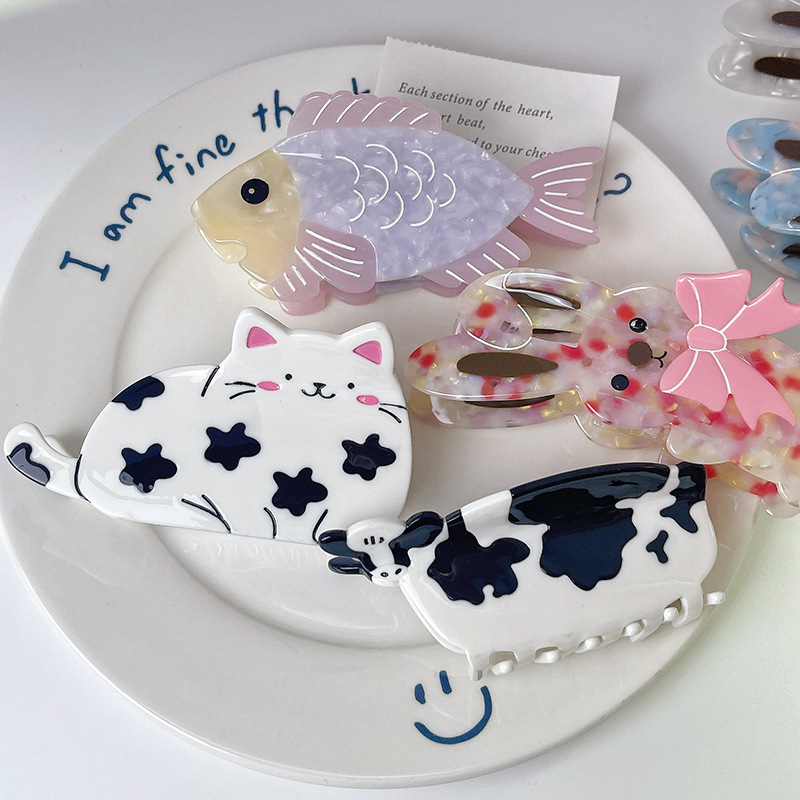 Nische Kreative Niedliche Tier Fangen Clip Katze Hund Kuh Kaninchen Essigsäure Hai Clip Haarnadel 2024 Neue frauen Haarnadel_voghion.com