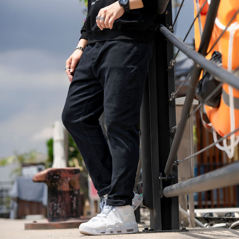 Six plus size men's black and white business men's pants micro elastic washed casual loose jeans 670