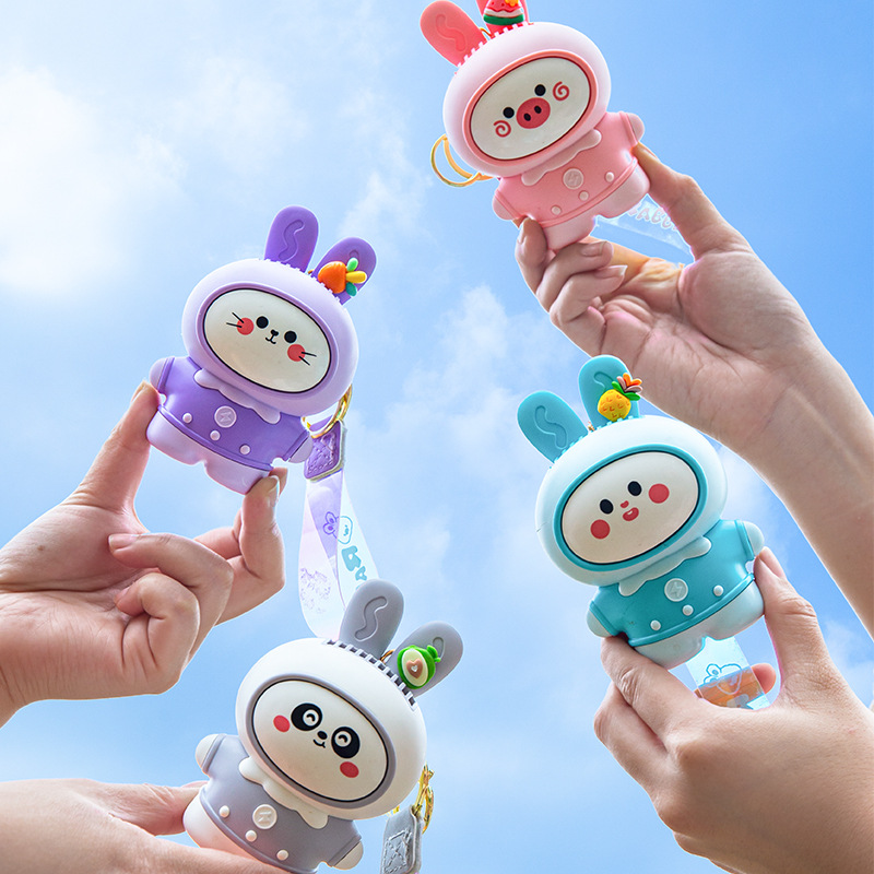 Cross-border mini rabbit cute leafless fan student portable USB charging keychain lanyard mini fan