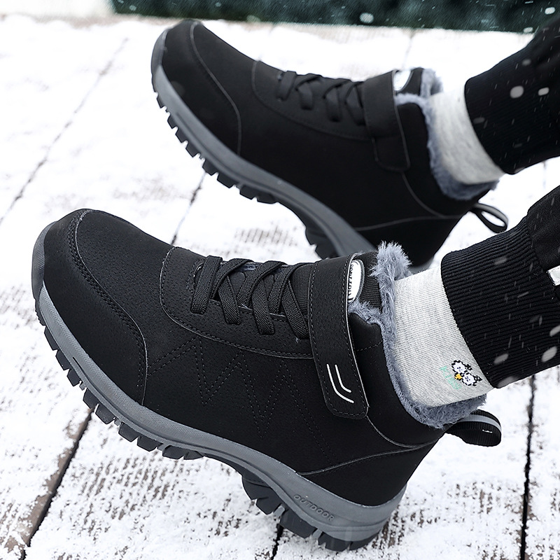 Autumn and Winter fleece-lined middle-aged and elderly walking shoes men's winter round toe cotton in stock Waterproof warm mom shoes old women's shoes