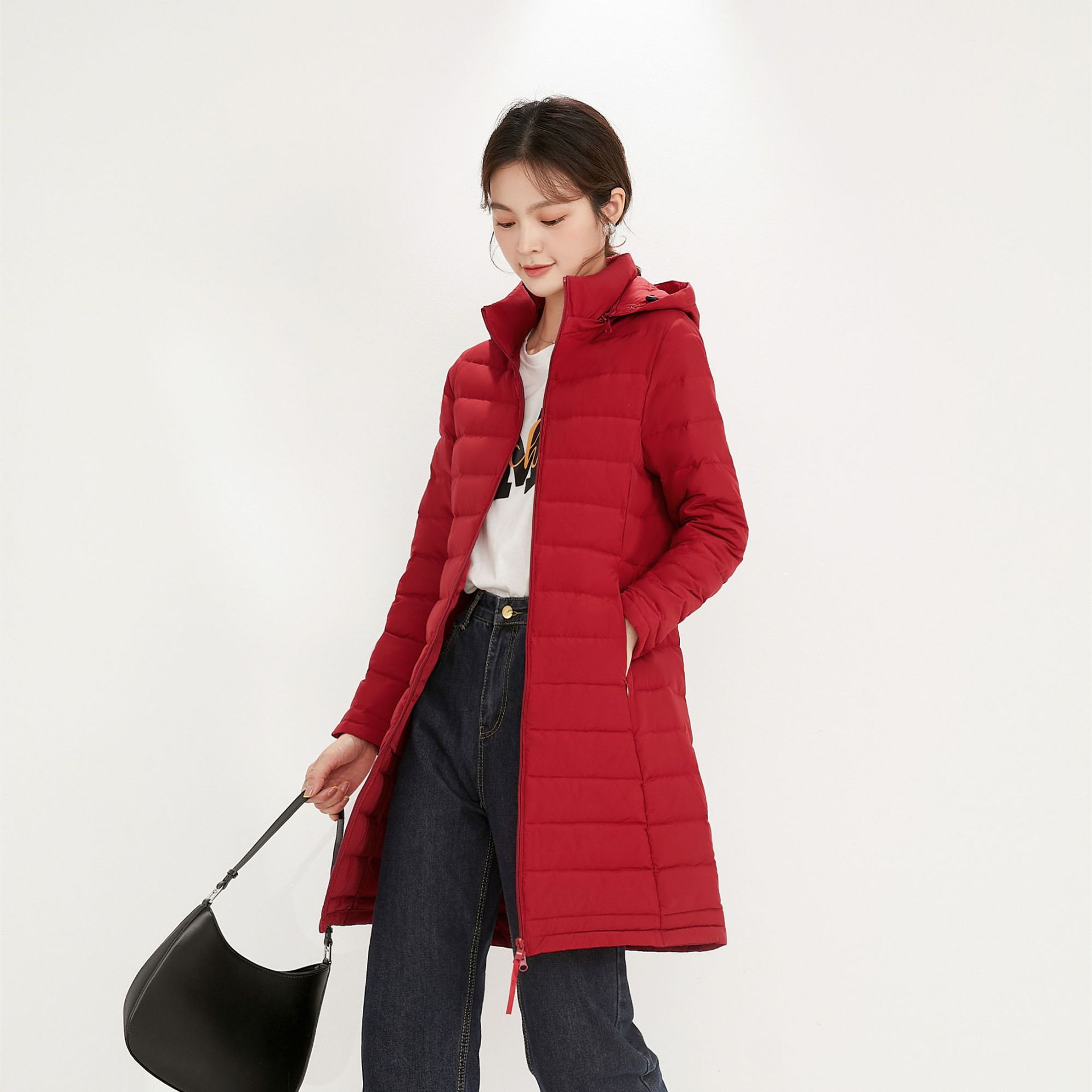Winter Siyu new style women's 90 velvet solid color women's hooded hooded seamless down jacket mid-length plus size coat