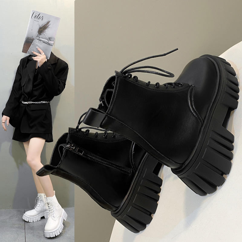 Foreign Trade Short Boots for Women 2023 Autumn and Winter New Korean Style Fashion Women's Shoes Thick Sole Lace-up Side Zipper Women's Boots