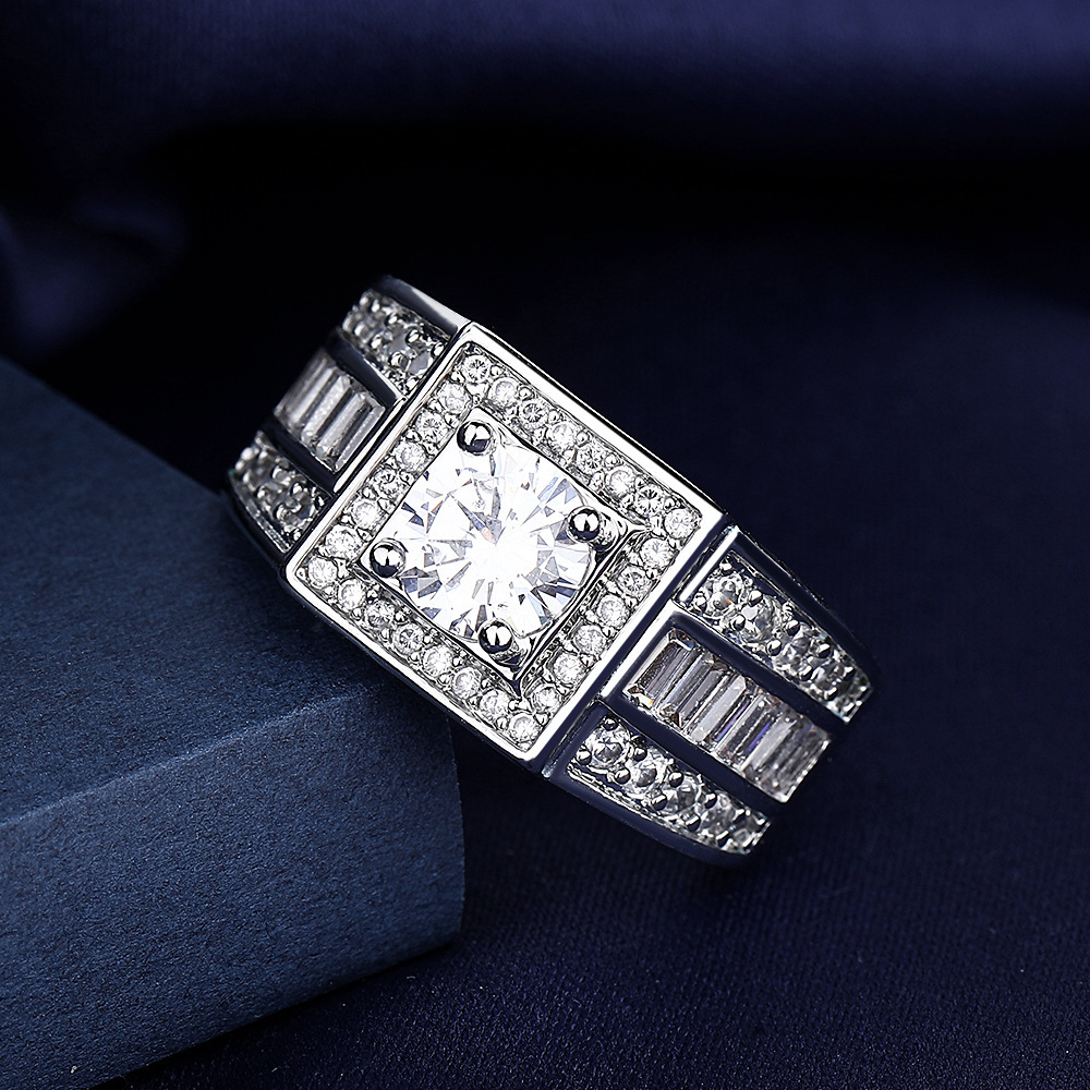 Cross-border wish best selling jewelry luxury set ladder square European and American men's diamond ring fashion new wedding ring spot wholesale