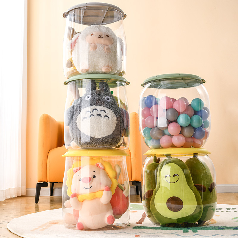 Multifunctional Children's Toy Doll Storage Stool Transparent Shoe Changing Stool Household Living Room Storage Stool Doll Storage Bucket
