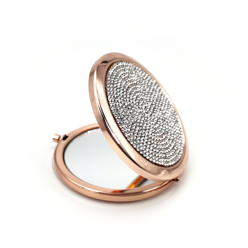 Portable makeup mirror round metal diamond mirror gift mirror flip folding mirror manufacturers wholesale double-sided mirror