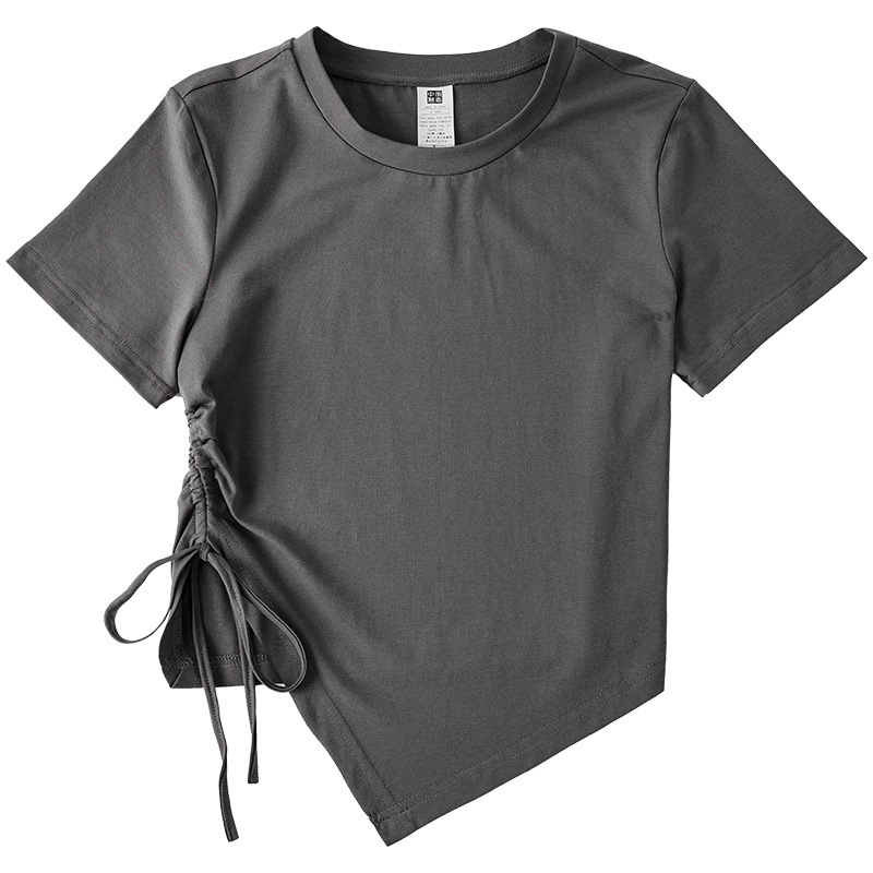 Short-sleeved T-shirt Women's Summer Short Shoulder Design Niche 2024 New Arrival Irregular Hot Girl Top