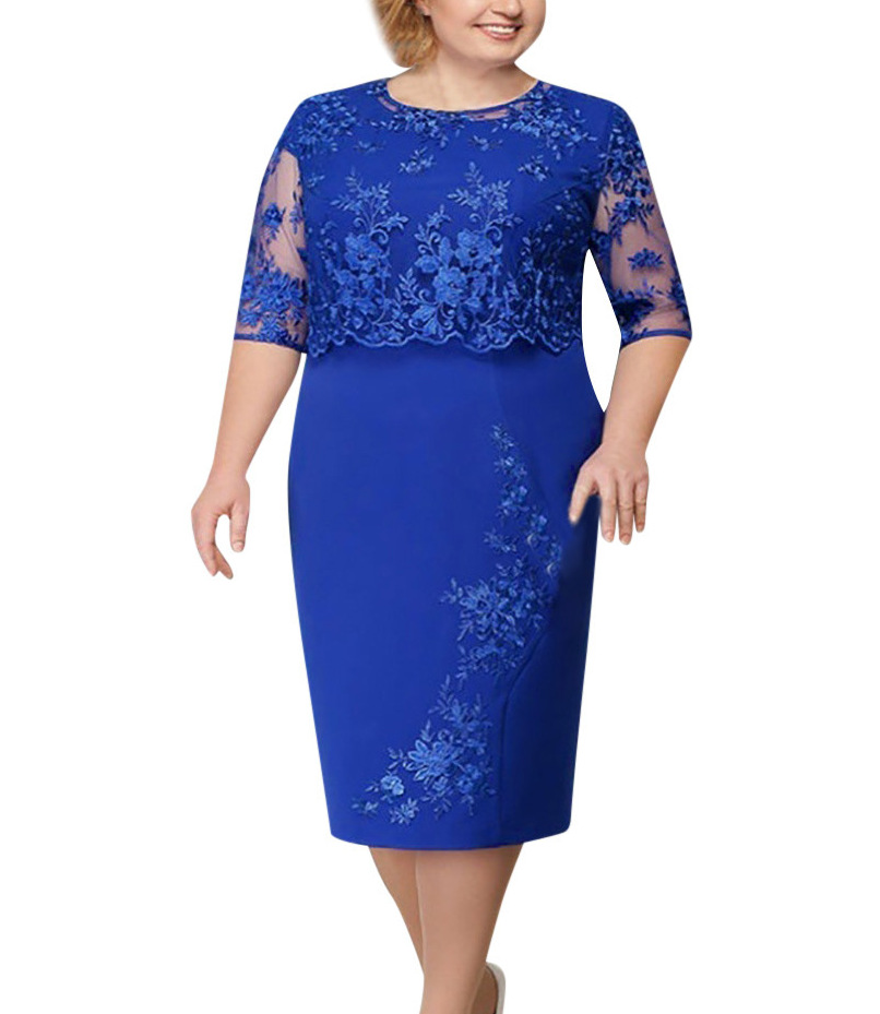 Amazon AliExpress wish cross-border European and American lace stitching fake two-piece chubby large size three-color dress