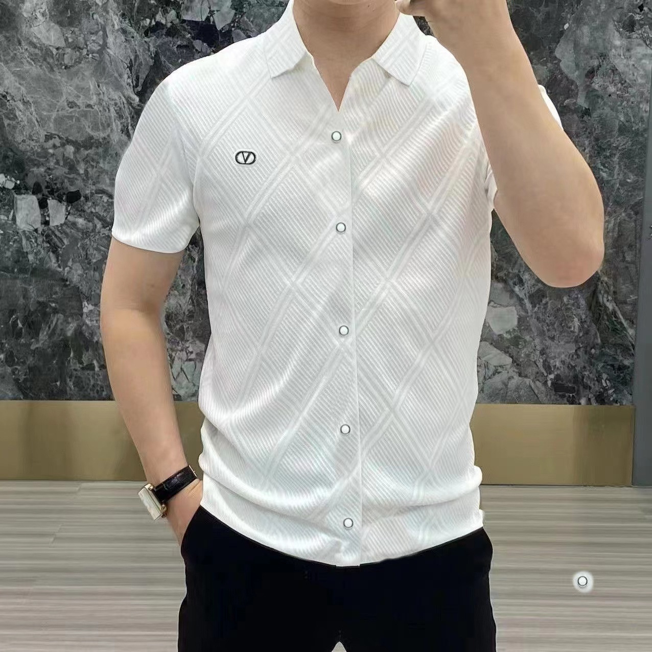 Autumn new men's high-grade light luxury long-sleeved shirt fashion business casual slim fit stitching long-sleeved T-shirt wholesale
