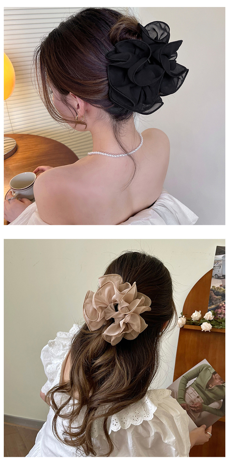 Korean Style Simple Mesh Flower Grab Hair Clip Plate Elegant Shark Clip Back Head Headwear Hairpin Creative ins Hair Accessories_voghion.com