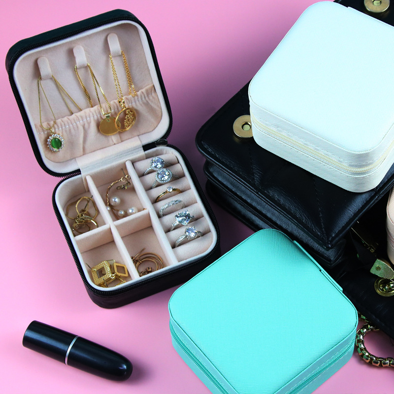 Earring jewelry storage box necklace accessory bag soft cloth divided dustproof portable storage zipper travel accessory box