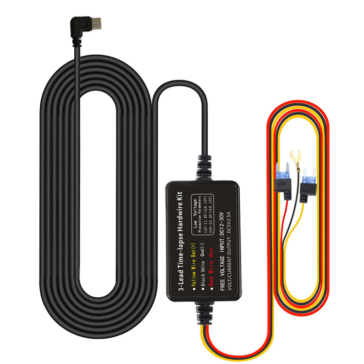 Direct selling car voltage reduction line three-core video streaming media driving recorder 12V to 5V car power cord