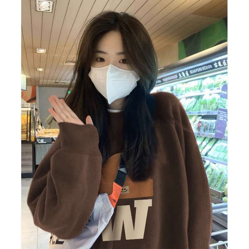 American retro sweater Women's Spring and Autumn 2023 new popular coat oversize small brown lazy top