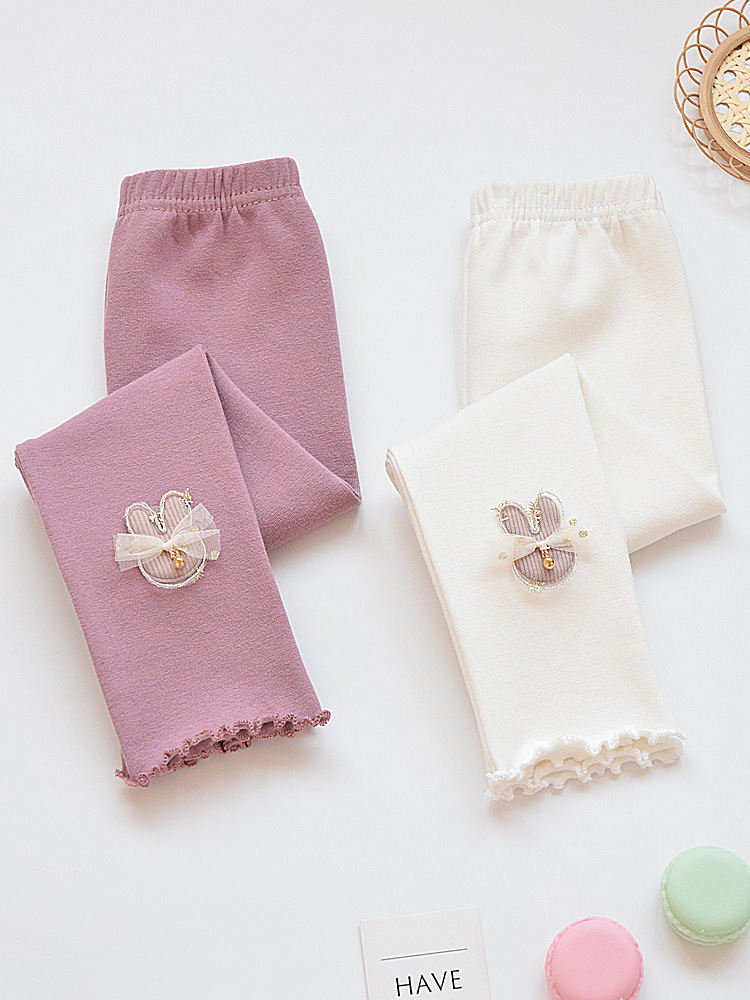 Girls' Spring and Autumn Thin Outer Wear White Pure Cotton Children's Trousers Western Style Baby Girl's Trousers Spring and Summer