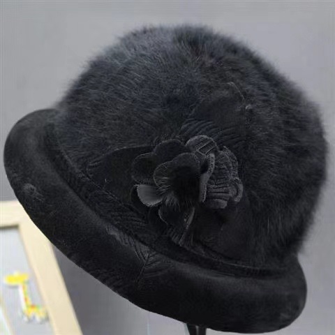 Old hat female autumn and winter warm basin hat rabbit fur women's hat fleece-lined thickened top hat middle-aged and elderly grandma fashion hat