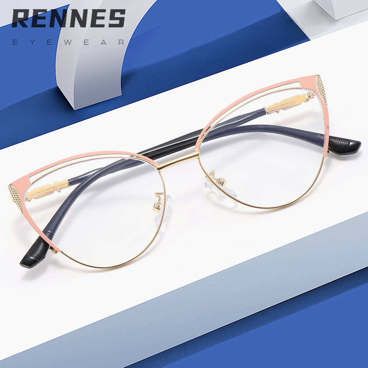 2024新款时尚欧美优雅气质眼镜三角猫眼网红个性防蓝光女平光镜