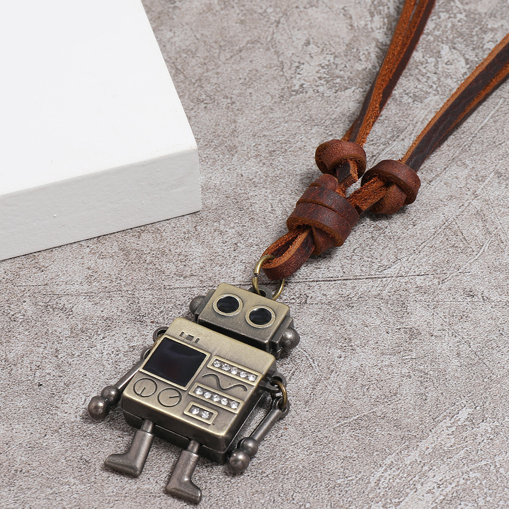 European and American fashion jewelry simple hands and feet movable robot pendant cowhide necklace cross-border e-commerce supply accessories